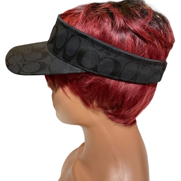 Coach Black Visor Hat with Signature Motif Leather Adjust Strap - Picture 13 of 16